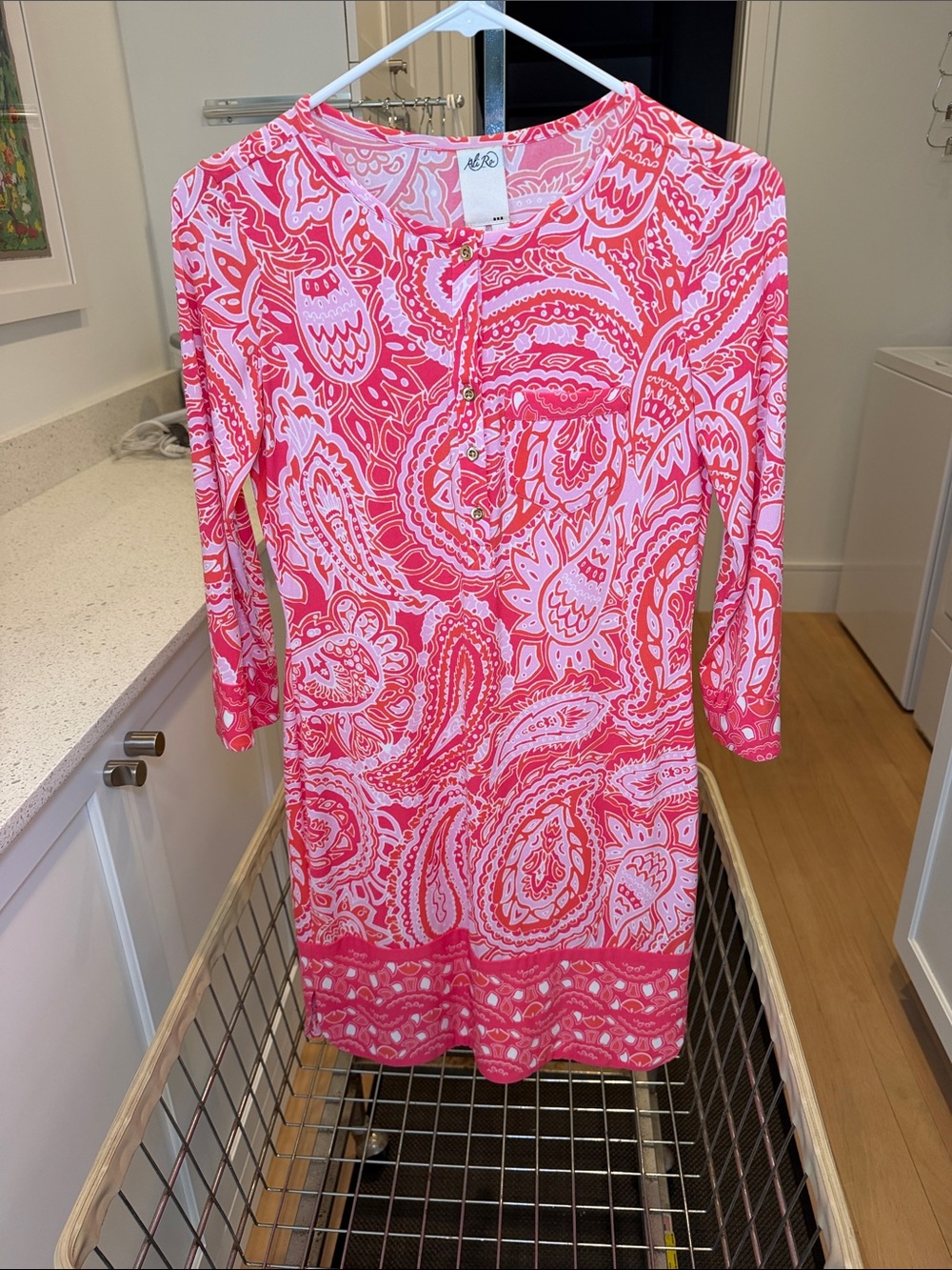Ali Ro Pink & White Paisley Midi Shift Dress